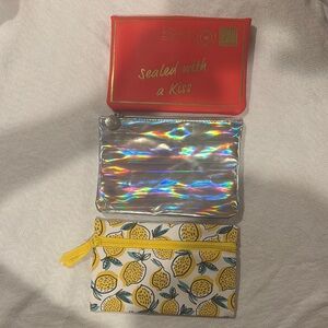 ipsy Red, Silver, and Yellow Cosmetic Bags Set